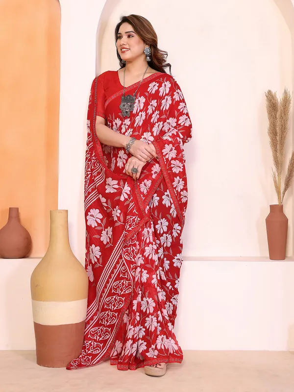 Floral_Print_Lace_Border_Saree_With_UnStitched_Blouse_Piece_(RED)