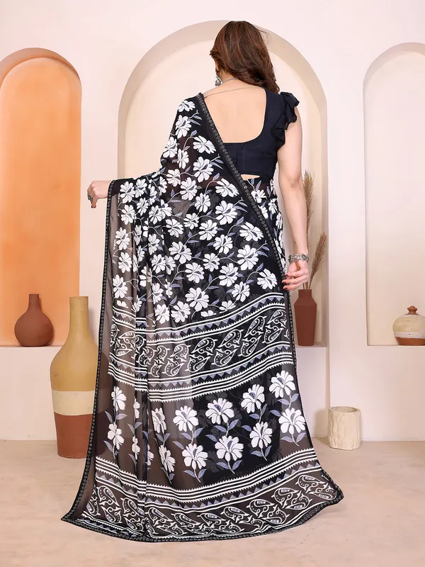 Floral_Print_Lace_Border_Saree_With_UnStitched_Blouse_Piece_(BLACK)