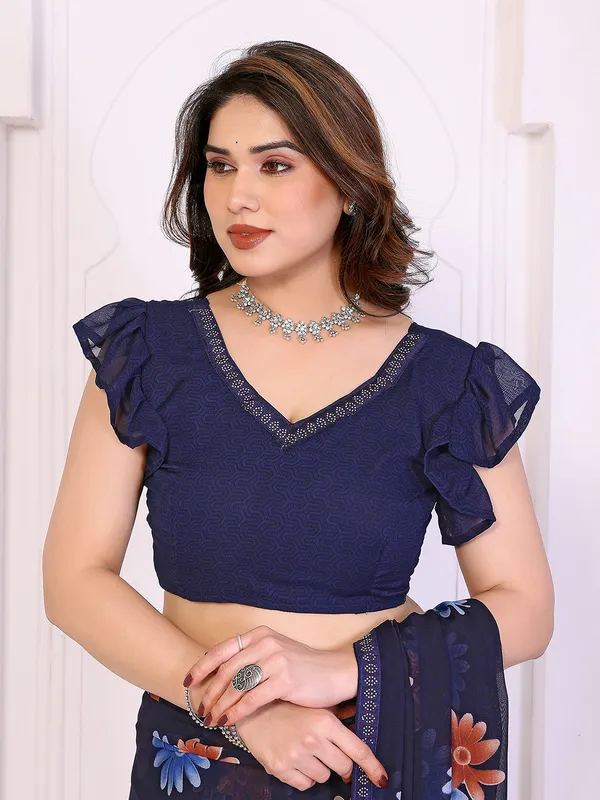 Floral_Print_Lace_Border_Saree_With_UnStitched_Blouse_Piece_(BLUE)