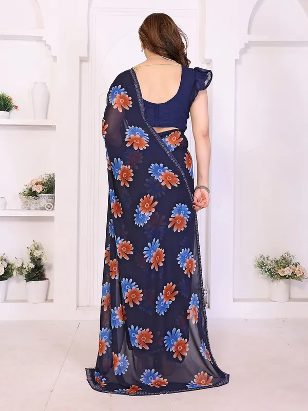 Floral_Print_Lace_Border_Saree_With_UnStitched_Blouse_Piece_(BLUE)