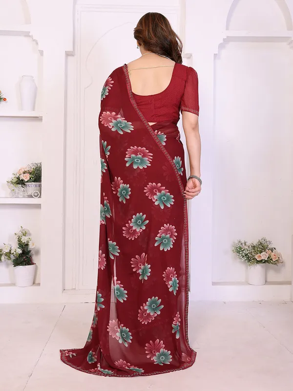 Floral_Print_Lace_Border_Saree_With_UnStitched_Blouse_Piece_(MAROON)