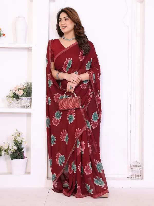 Floral_Print_Lace_Border_Saree_With_UnStitched_Blouse_Piece_(MAROON)