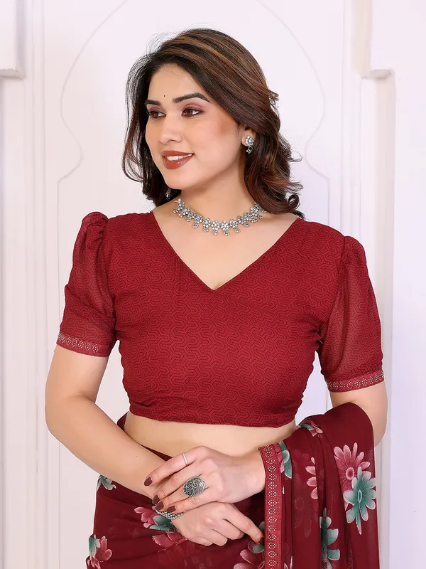 Floral_Print_Lace_Border_Saree_With_UnStitched_Blouse_Piece_(MAROON)