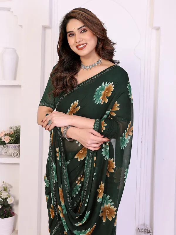 Floral_Print_Lace_Border_Saree_With_UnStitched_Blouse_Piece_(GREEN)
