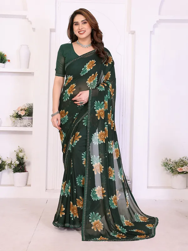 Floral_Print_Lace_Border_Saree_With_UnStitched_Blouse_Piece_(GREEN)