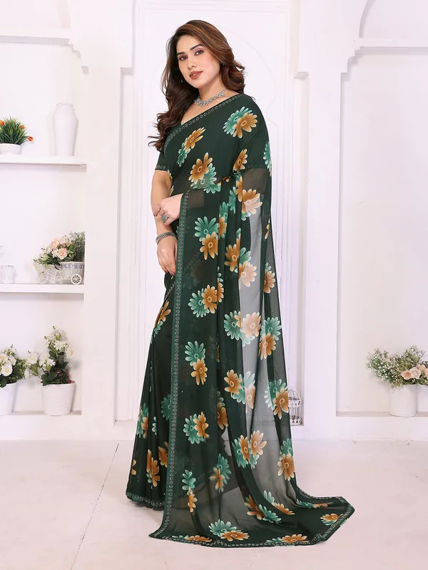 Floral_Print_Lace_Border_Saree_With_UnStitched_Blouse_Piece_(GREEN)