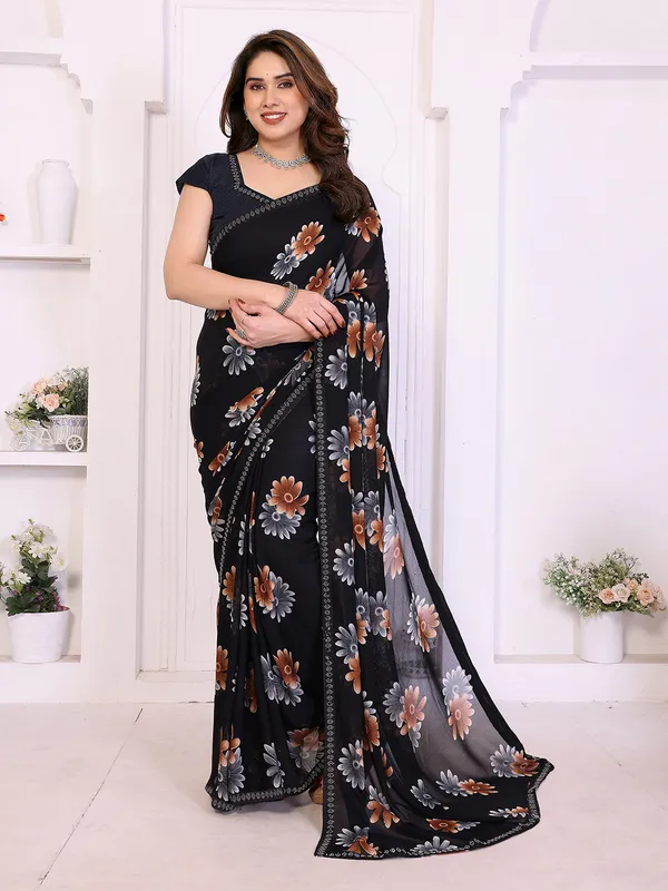 Floral_Print_Lace_Border_Saree_With_UnStitched_Blouse_Piece_(BLACK)