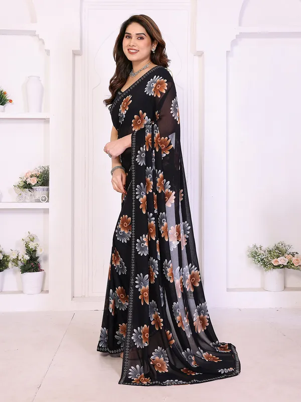 Floral_Print_Lace_Border_Saree_With_UnStitched_Blouse_Piece_(BLACK)