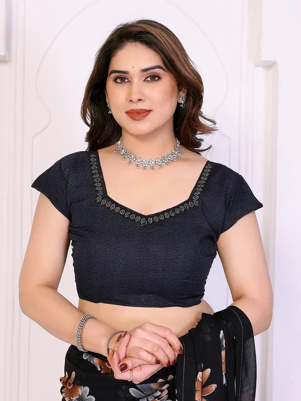 Floral_Print_Lace_Border_Saree_With_UnStitched_Blouse_Piece_(BLACK)