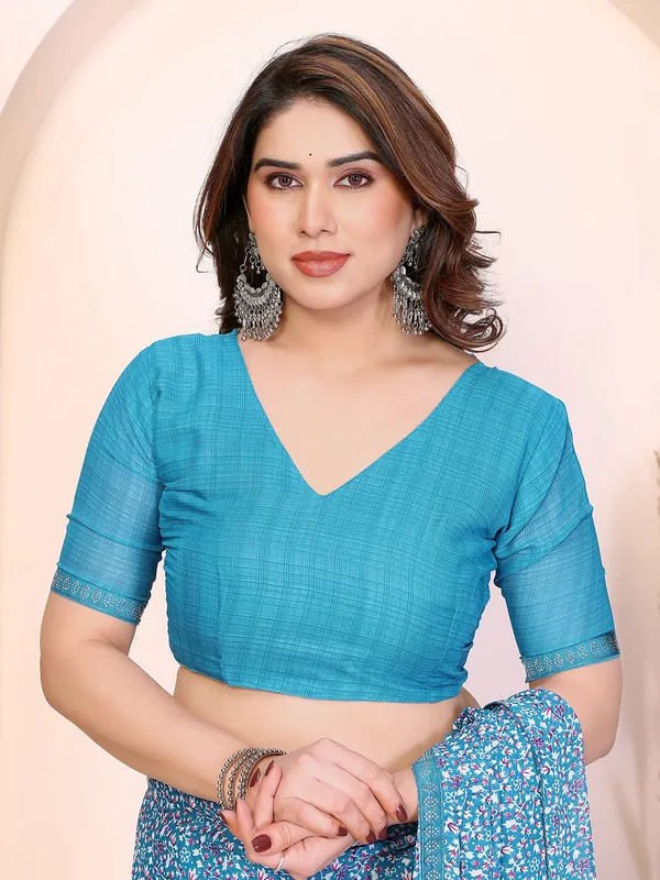 Printed_Lace_Border_Saree_With_UnStitched_Blouse_Piece_(BLUE)