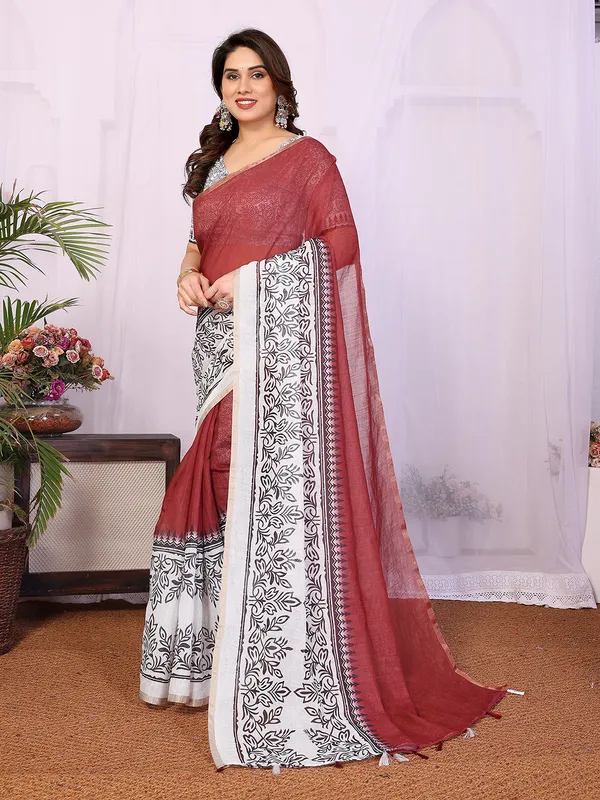 Digital_Print_Cotton_Linen_Saree_With_Unstitched_Blouse_Piece_(RED)