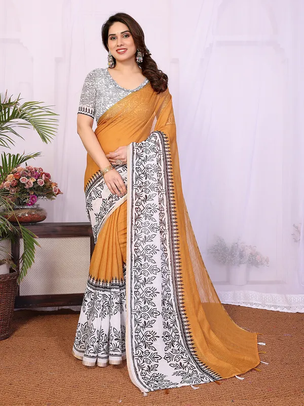 Digital_Print_Cotton_Linen_Saree_With_Unstitched_Blouse_Piece_(YELLOW)