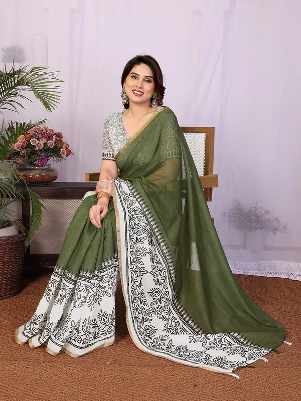 Digital_Print_Cotton_Linen_Saree_With_Unstitched_Blouse_Piece_(GREEN)