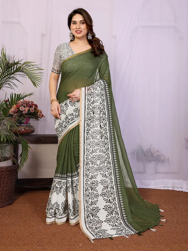 Digital_Print_Cotton_Linen_Saree_With_Unstitched_Blouse_Piece_(GREEN)