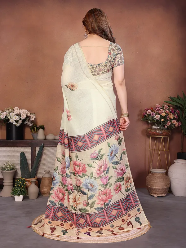 Digital_Print_Cotton_Linen_Saree_With_Unstitched_Blouse_Piece_(CREAM)