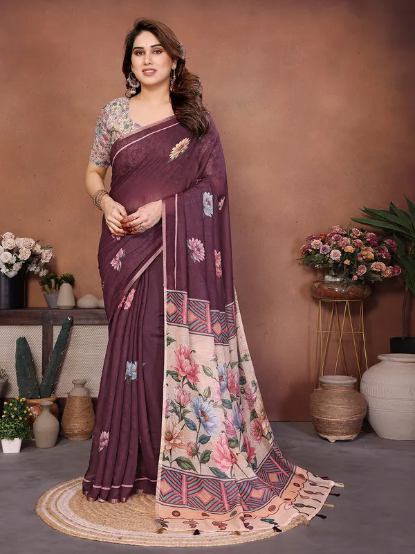 Digital_Print_Cotton_Linen_Saree_With_Unstitched_Blouse_Piece_(BROWN)