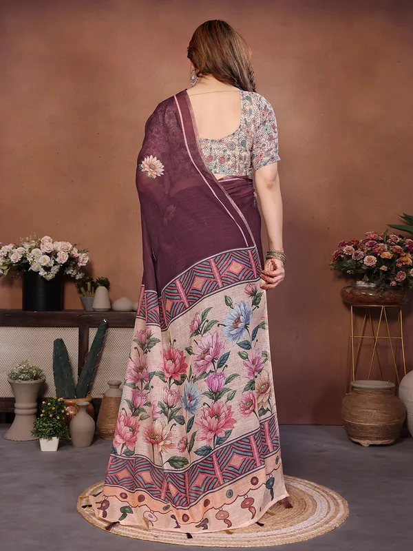 Digital_Print_Cotton_Linen_Saree_With_Unstitched_Blouse_Piece_(BROWN)