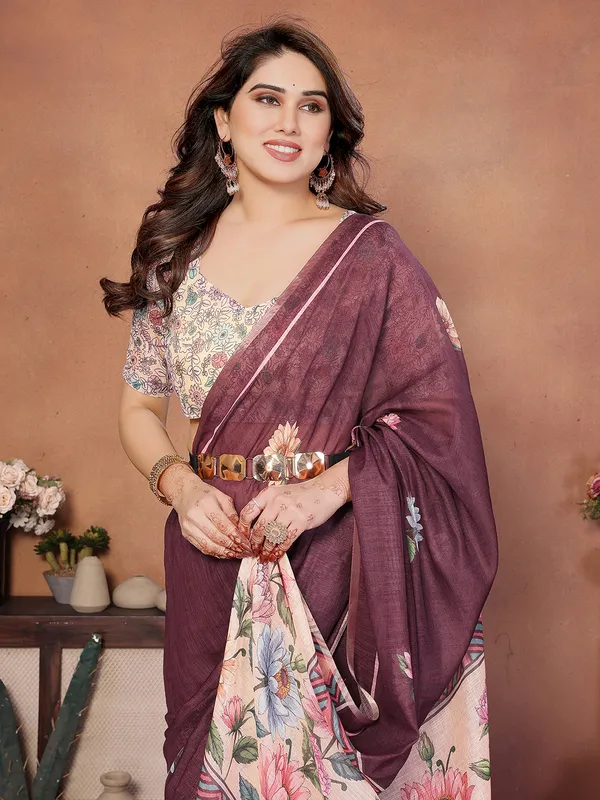 Digital_Print_Cotton_Linen_Saree_With_Unstitched_Blouse_Piece_(BROWN)
