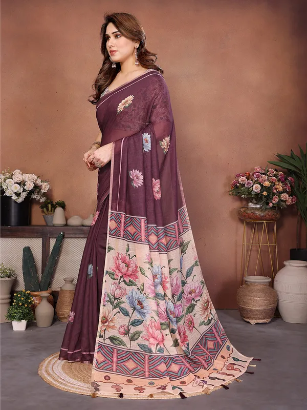 Digital_Print_Cotton_Linen_Saree_With_Unstitched_Blouse_Piece_(BROWN)
