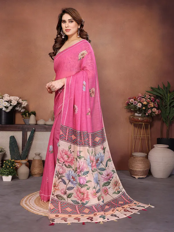 Digital_Print_Cotton_Linen_Saree_With_Unstitched_Blouse_Piece_(PINK)