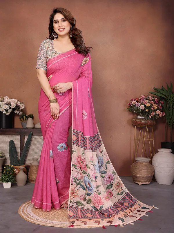 Digital_Print_Cotton_Linen_Saree_With_Unstitched_Blouse_Piece_(PINK)