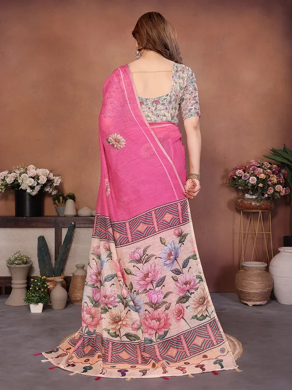 Digital_Print_Cotton_Linen_Saree_With_Unstitched_Blouse_Piece_(PINK)