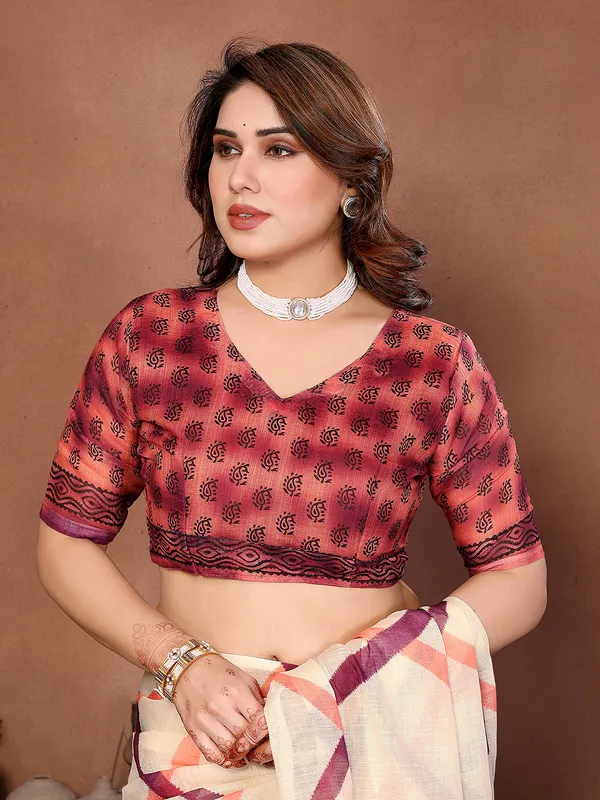 Digital_Print_Cotton_Linen_Saree_With_Unstitched_Blouse_Piece_(CREAM)
