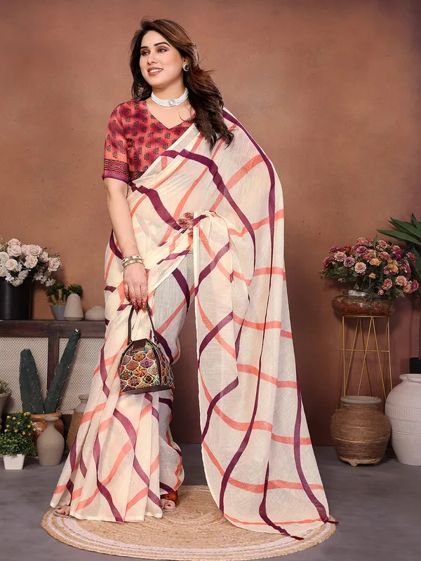 Digital_Print_Cotton_Linen_Saree_With_Unstitched_Blouse_Piece_(CREAM)
