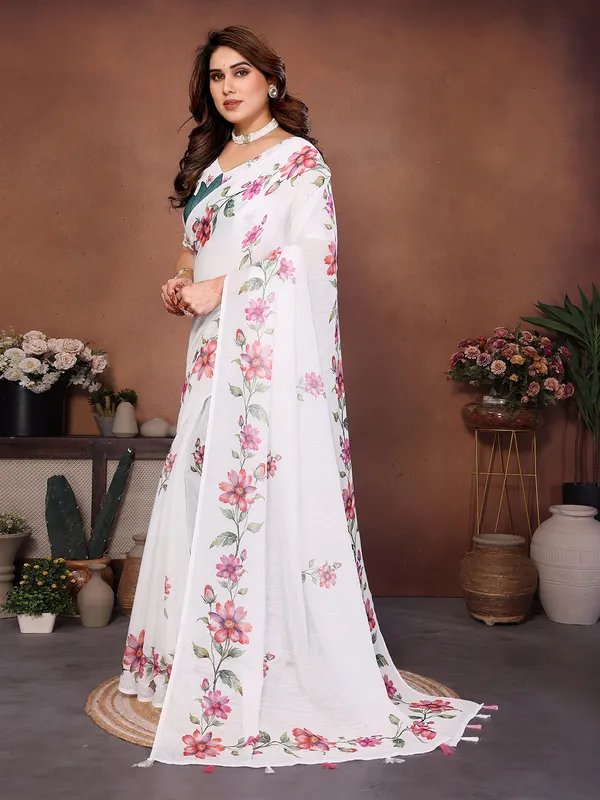 Digital_Print_Cotton_Linen_Saree_With_Unstitched_Blouse_Piece_(WHITE)