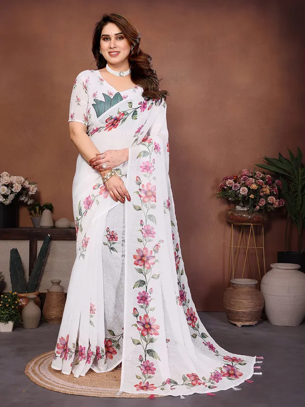 Digital_Print_Cotton_Linen_Saree_With_Unstitched_Blouse_Piece_(WHITE)