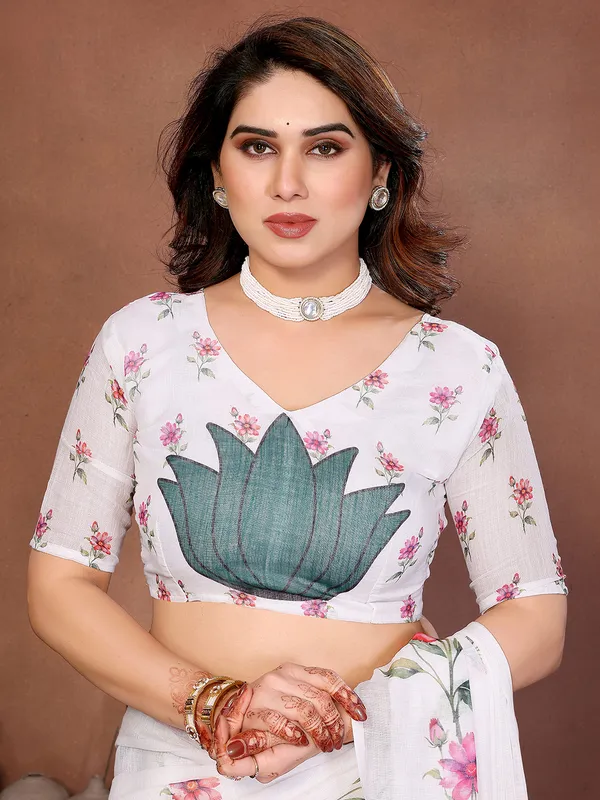 Digital_Print_Cotton_Linen_Saree_With_Unstitched_Blouse_Piece_(WHITE)