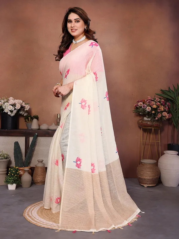 Digital_Print_Cotton_Linen_Saree_With_Unstitched_Blouse_Piece_(CREAM)