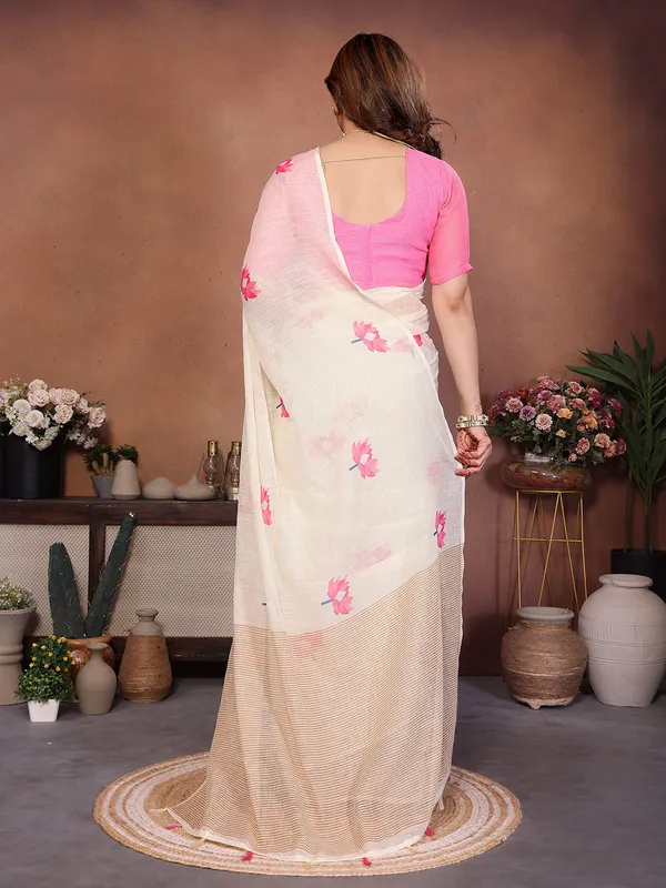 Digital_Print_Cotton_Linen_Saree_With_Unstitched_Blouse_Piece_(CREAM)