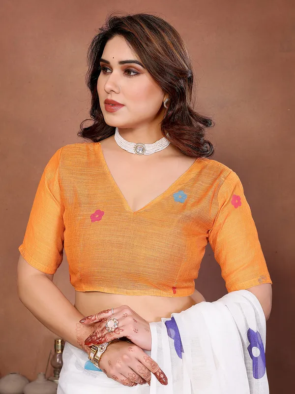 Digital_Print_Cotton_Linen_Saree_With_Unstitched_Blouse_Piece_(WHITE)