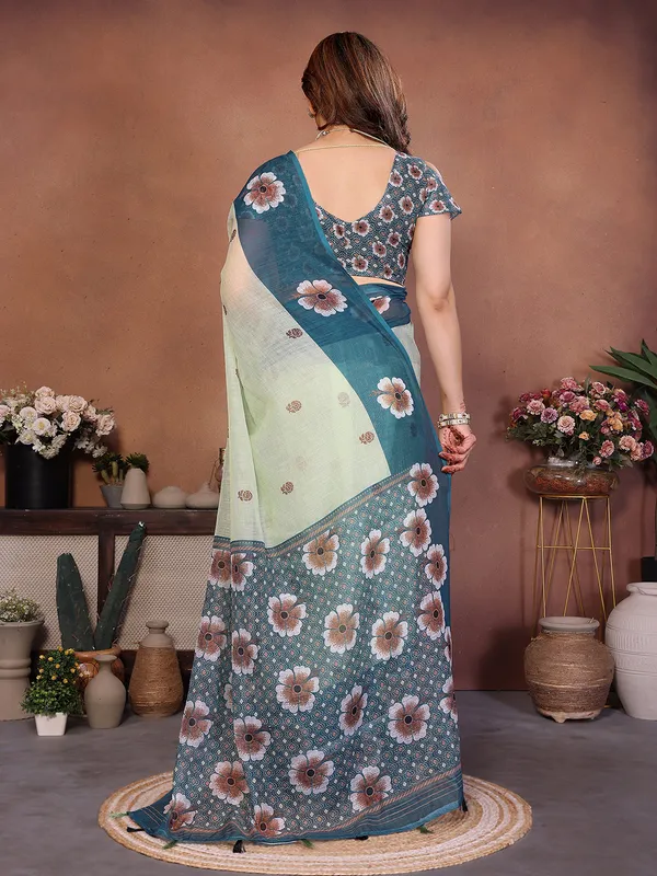 Digital_Print_Cotton_Linen_Saree_With_Unstitched_Blouse_Piece_(GREEN)