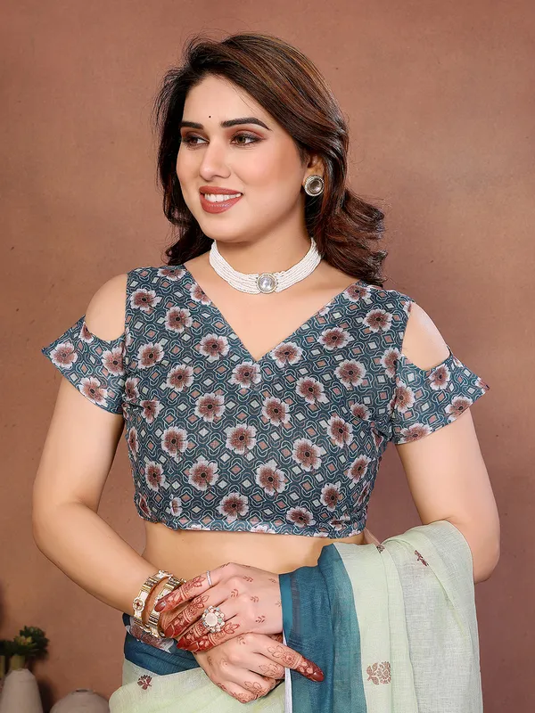 Digital_Print_Cotton_Linen_Saree_With_Unstitched_Blouse_Piece_(GREEN)