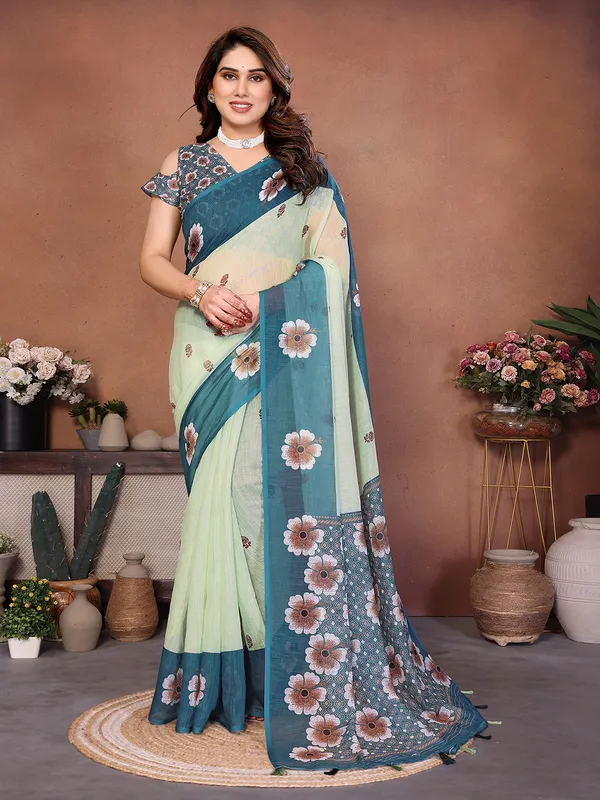 Digital_Print_Cotton_Linen_Saree_With_Unstitched_Blouse_Piece_(GREEN)