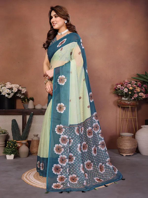 Digital_Print_Cotton_Linen_Saree_With_Unstitched_Blouse_Piece_(GREEN)