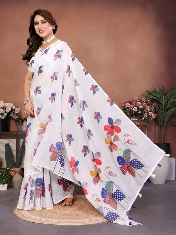 Digital_Print_Cotton_Linen_Saree_With_Unstitched_Blouse_Piece_(WHITE)