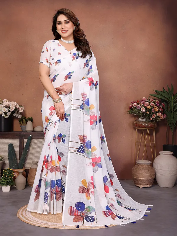 Digital_Print_Cotton_Linen_Saree_With_Unstitched_Blouse_Piece_(WHITE)