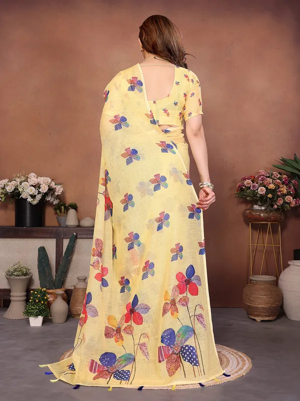 Digital_Print_Cotton_Linen_Saree_With_Unstitched_Blouse_Piece_(YELLOW)