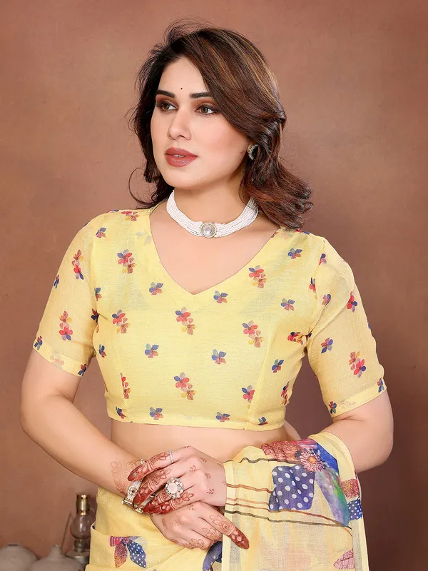 Digital_Print_Cotton_Linen_Saree_With_Unstitched_Blouse_Piece_(YELLOW)