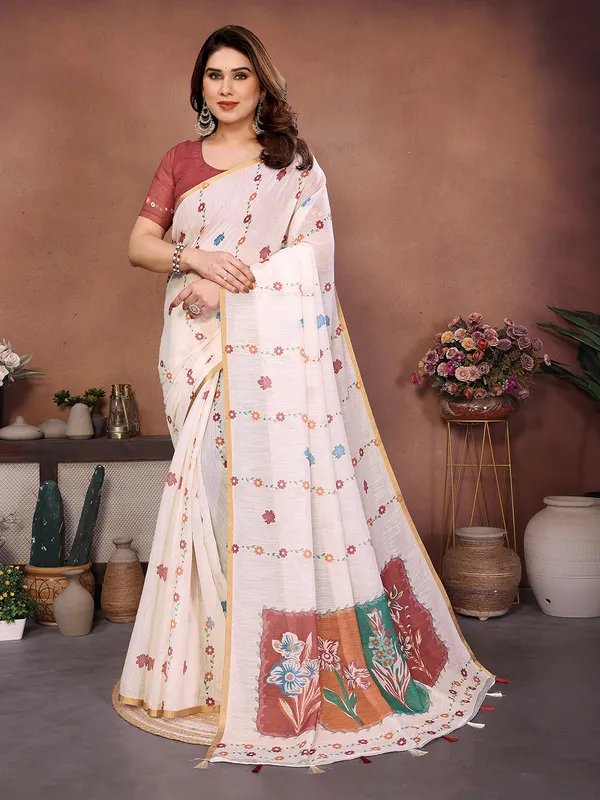 Digital_Print_Cotton_Linen_Saree_With_Unstitched_Blouse_Piece_(White)