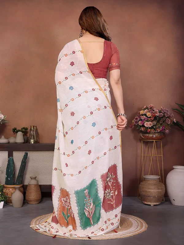 Digital_Print_Cotton_Linen_Saree_With_Unstitched_Blouse_Piece_(White)