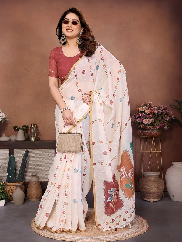 Digital_Print_Cotton_Linen_Saree_With_Unstitched_Blouse_Piece_(White)
