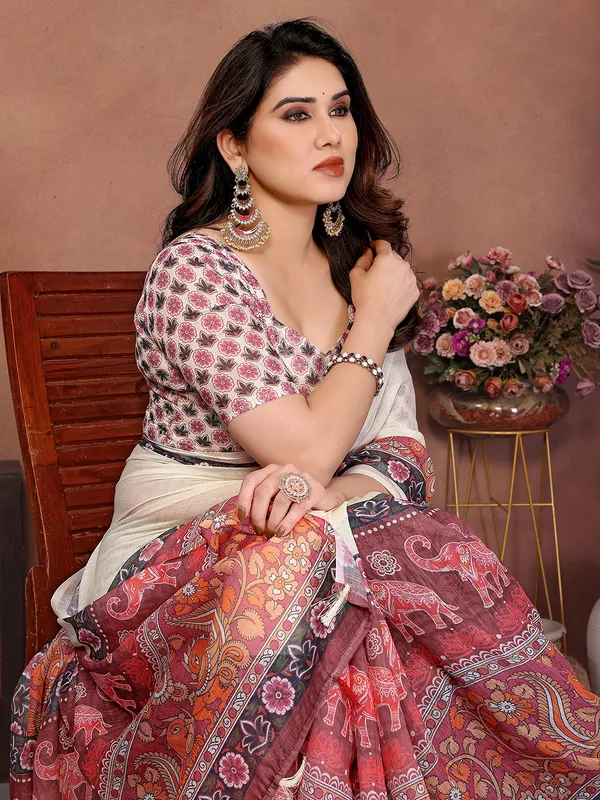 Digital_Print_Cotton_Linen_Saree_With_Unstitched_Blouse_Piece_(White)