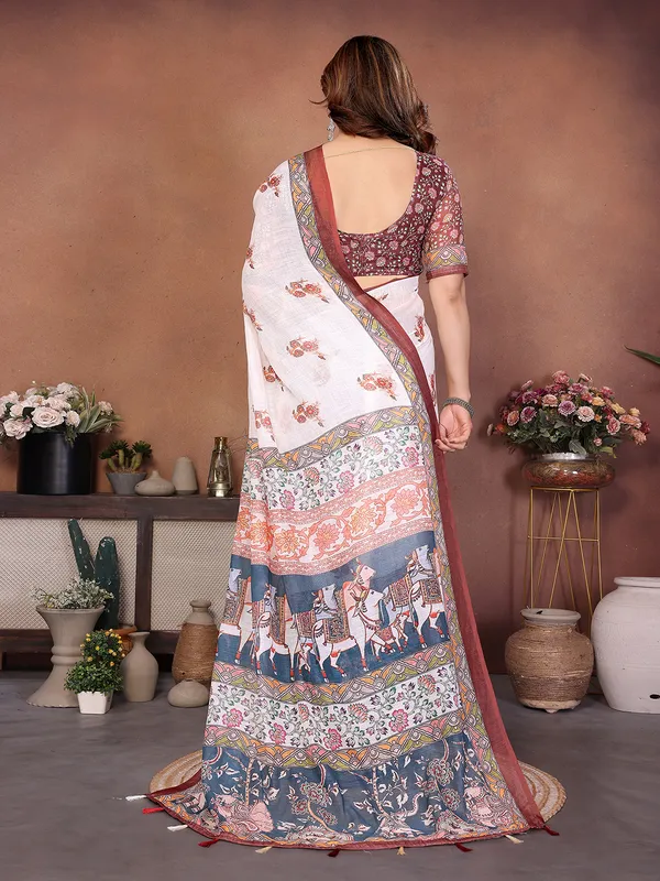 Digital_Print_Cotton_Linen_Saree_With_Unstitched_Blouse_Piece_(White)