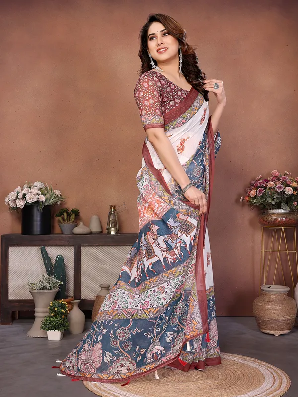 Digital_Print_Cotton_Linen_Saree_With_Unstitched_Blouse_Piece_(White)