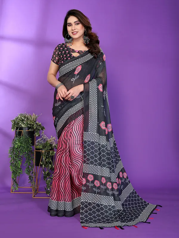 Digital_Print_Cotton_Linen_Saree_With_Unstitched_Blouse_Piece