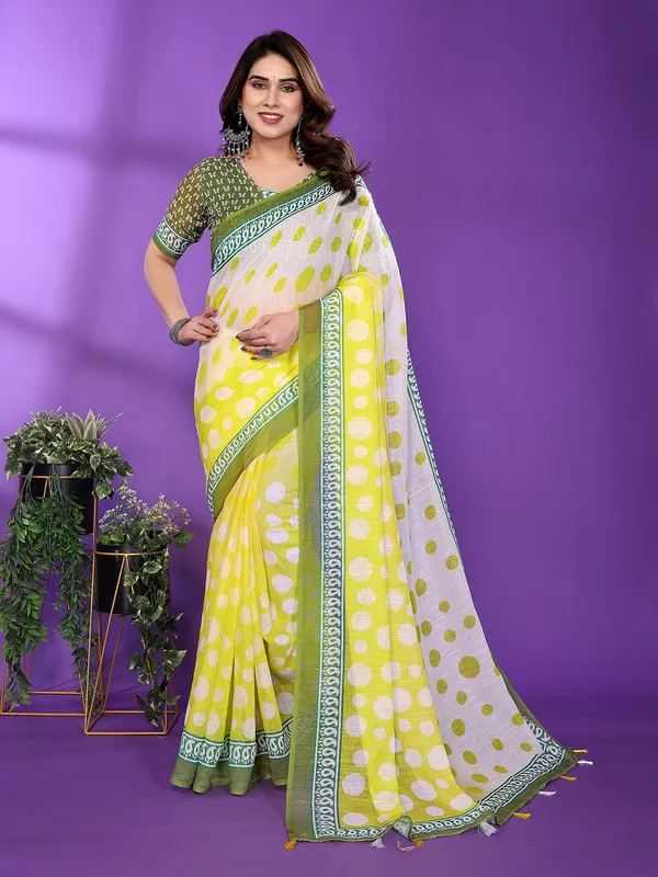 Digital_Print_Cotton_Linen_Saree_With_Unstitched_Blouse_Piece